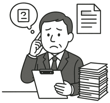 書類に悩む男性